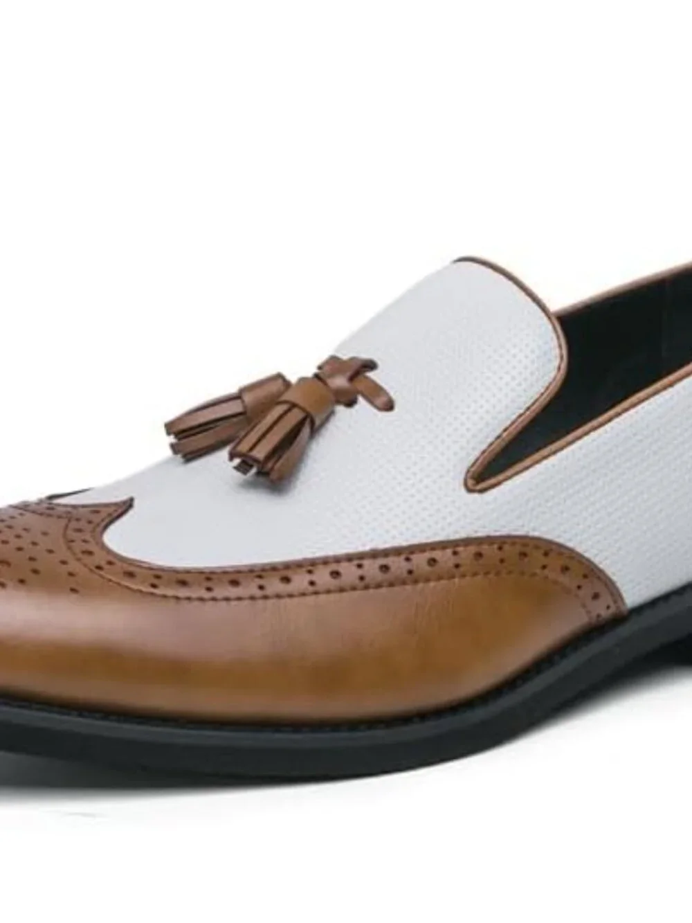 Men's Brown White Penny Loafers With Tassels Casual Dress Shoes Loafers Slip On